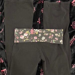 Victoria's Secret Black Foldover Leggings with Floral Waistband